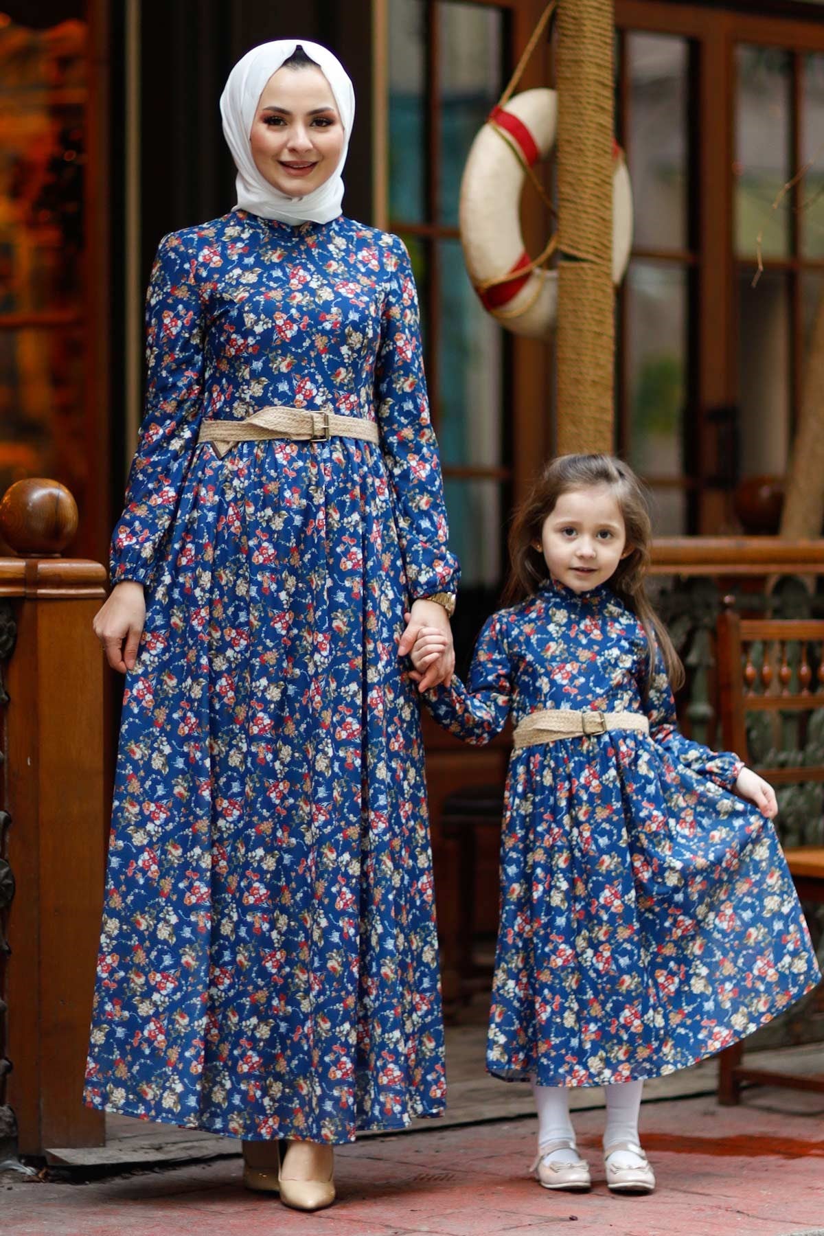 Küçük Çiçekli Anne Elbise İndigo 10479-6