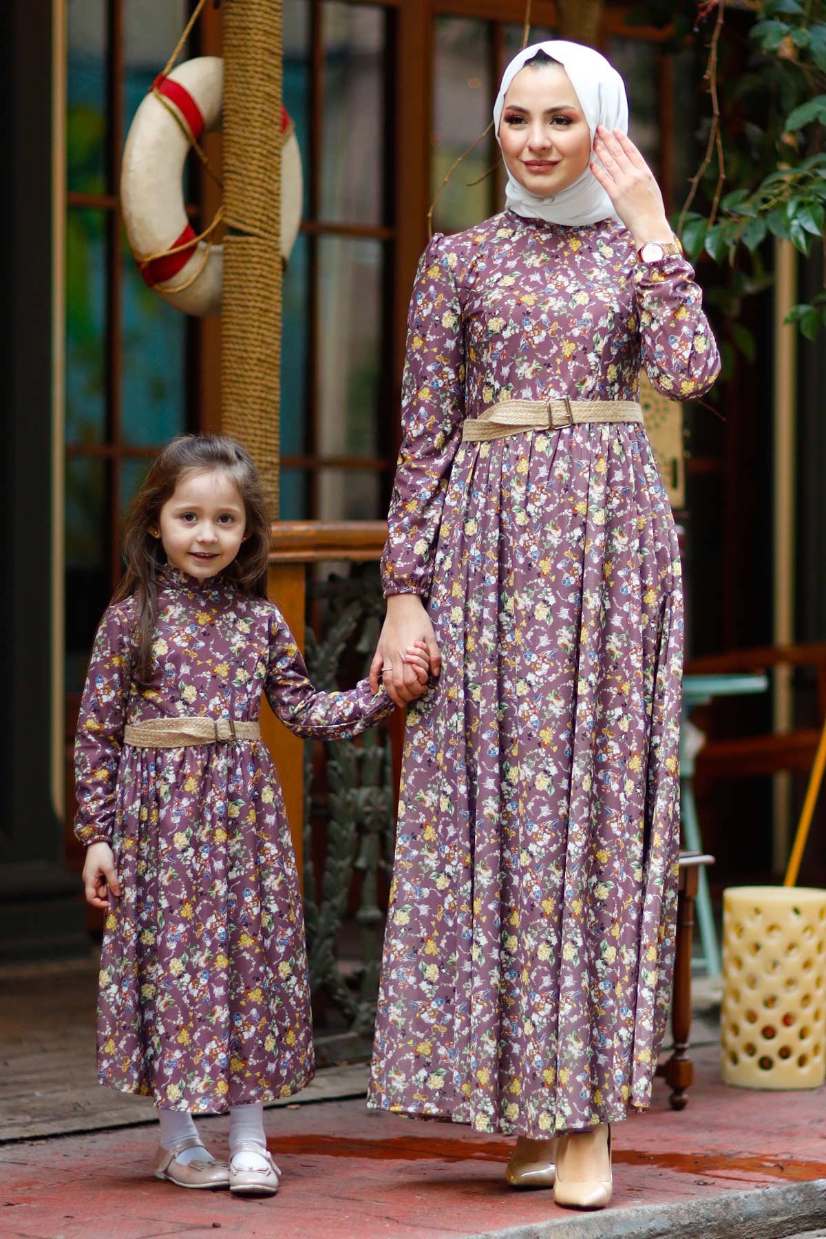 Küçük Çiçekli Anne Elbise Lila 10479-6