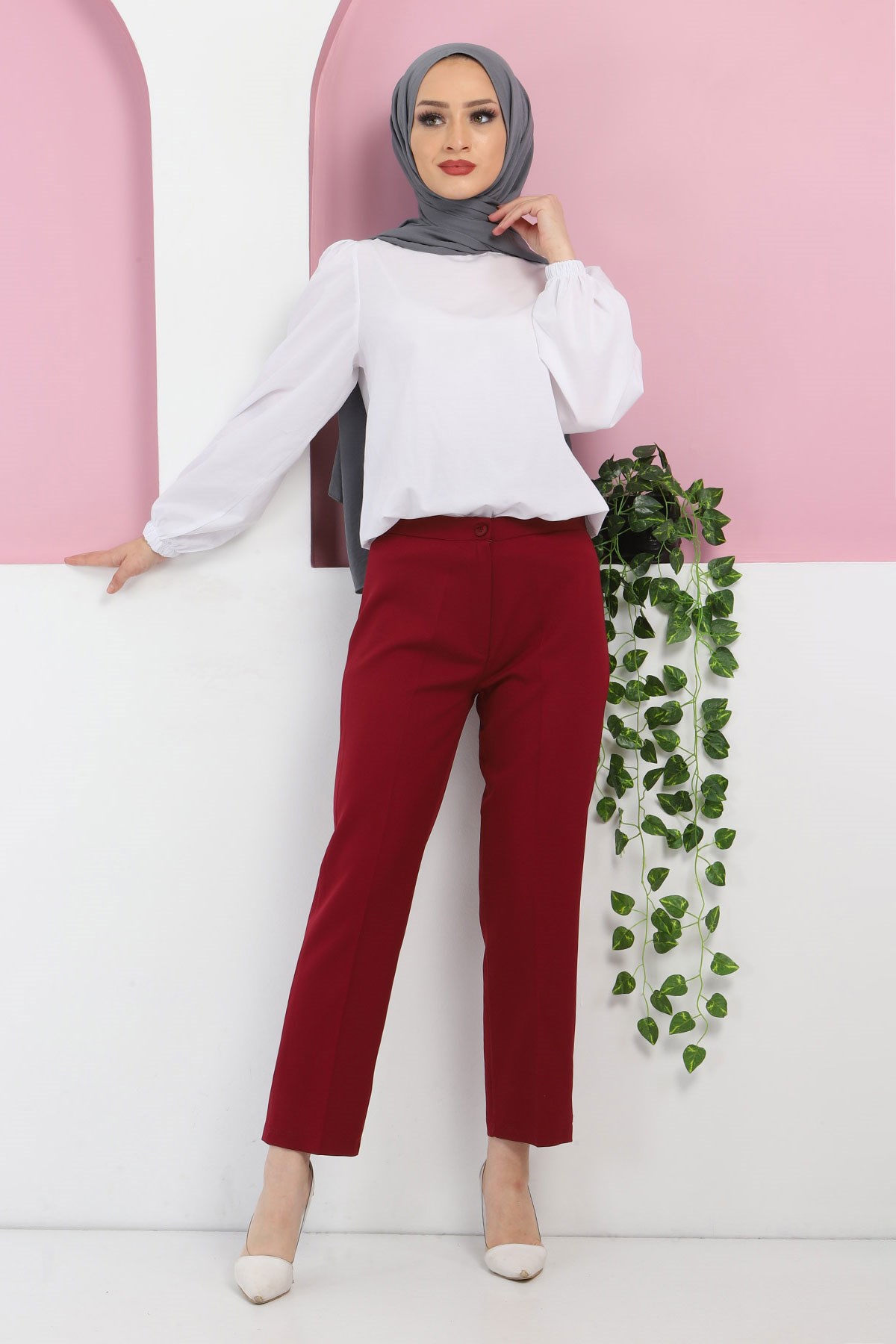 Kumaş Pantolon Bordo 10488