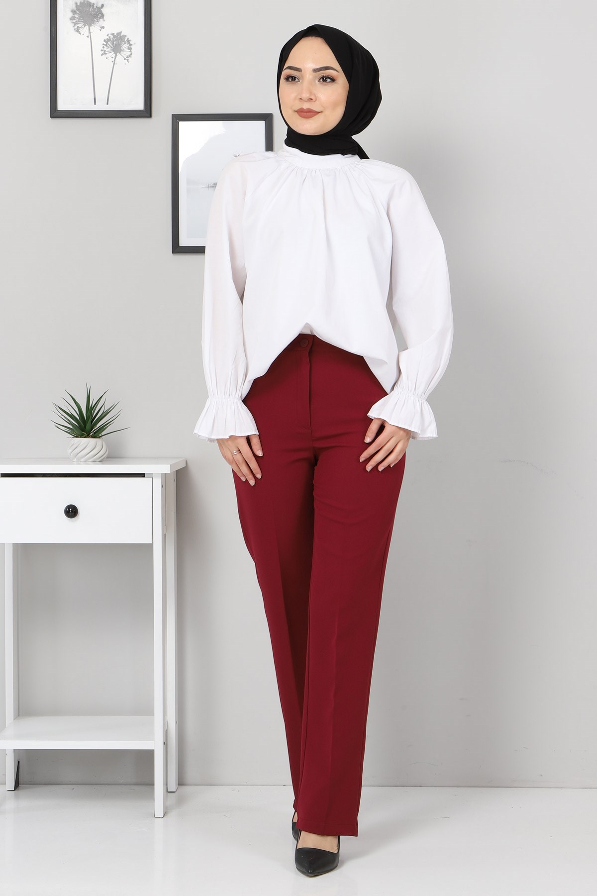 Kumaş Pantolon Bordo 8573