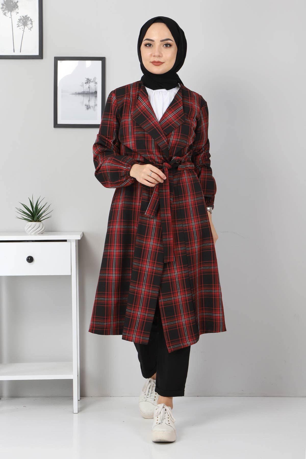 Kuşak Detaylı Kap Bordo 10769