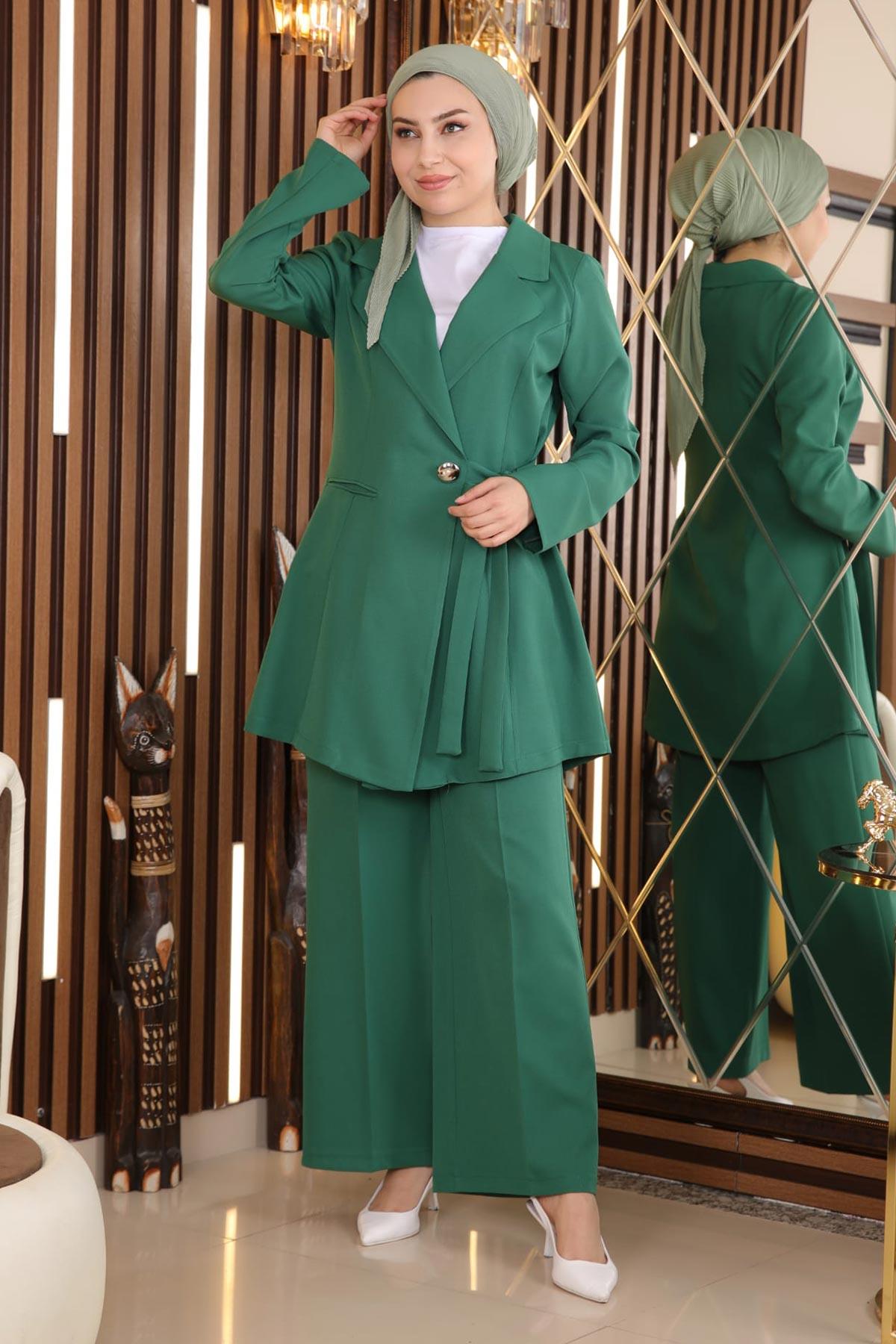 Kuşak Detaylı Takım Zümrüt Zümrüt MSW19106-4