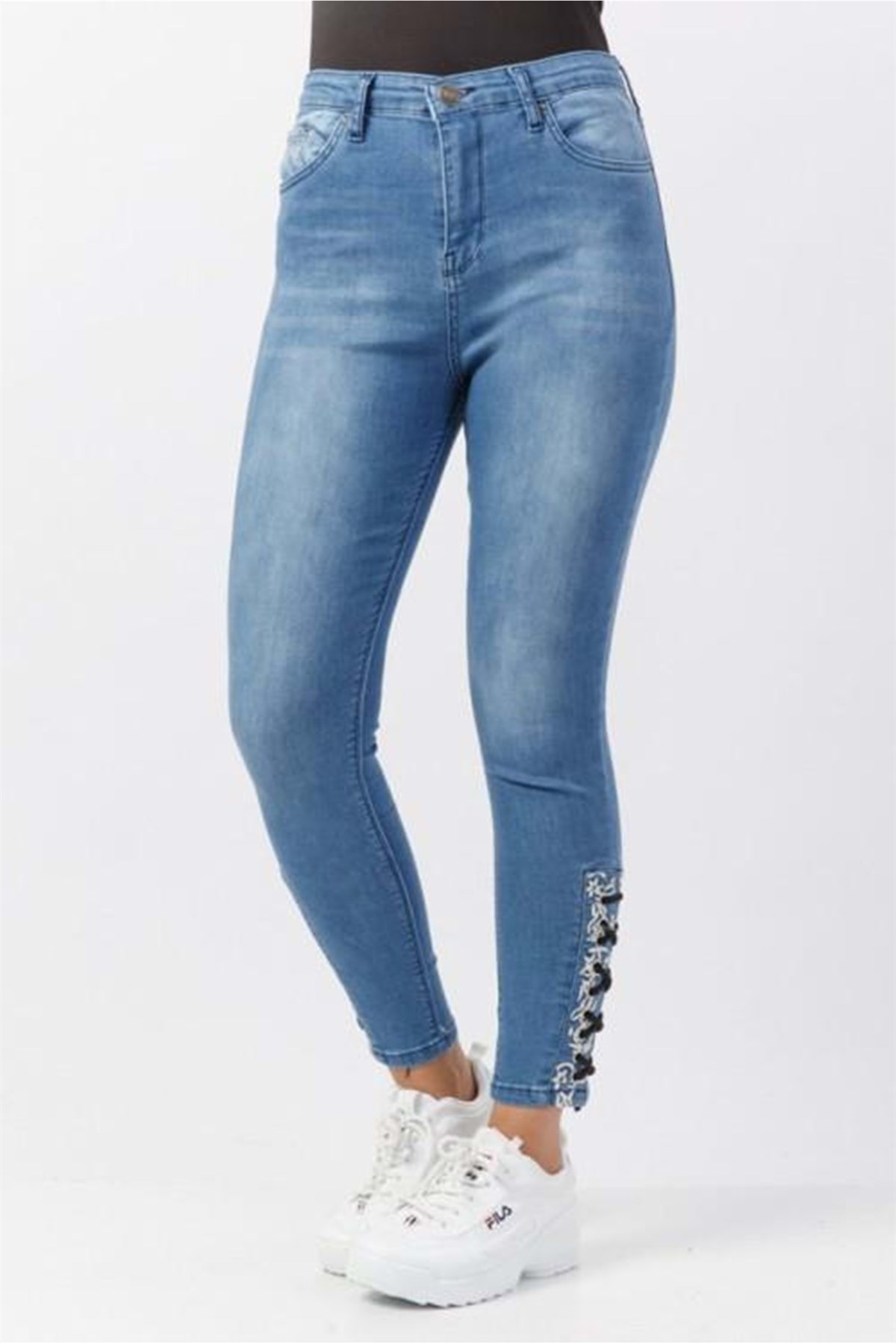Kuşgözü Detaylı Kot Pantolon Normal Kot 0400-2