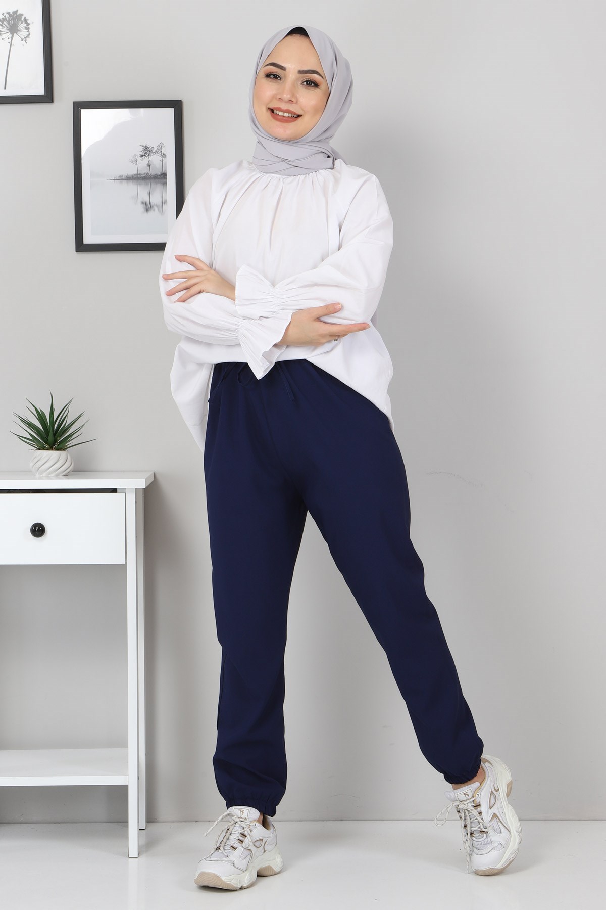 Lastik Detaylı Pantolon İndigo 10266