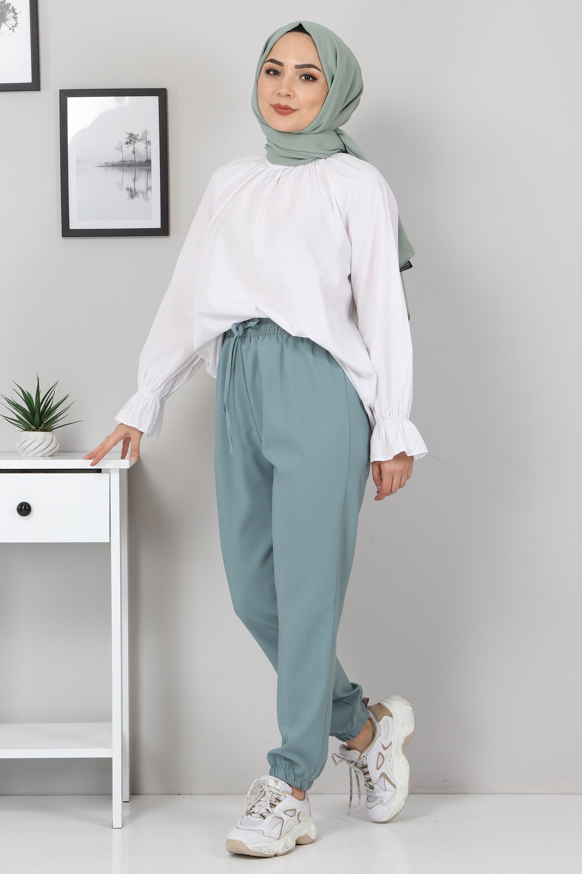 Lastik Detaylı Pantolon Mint 10266