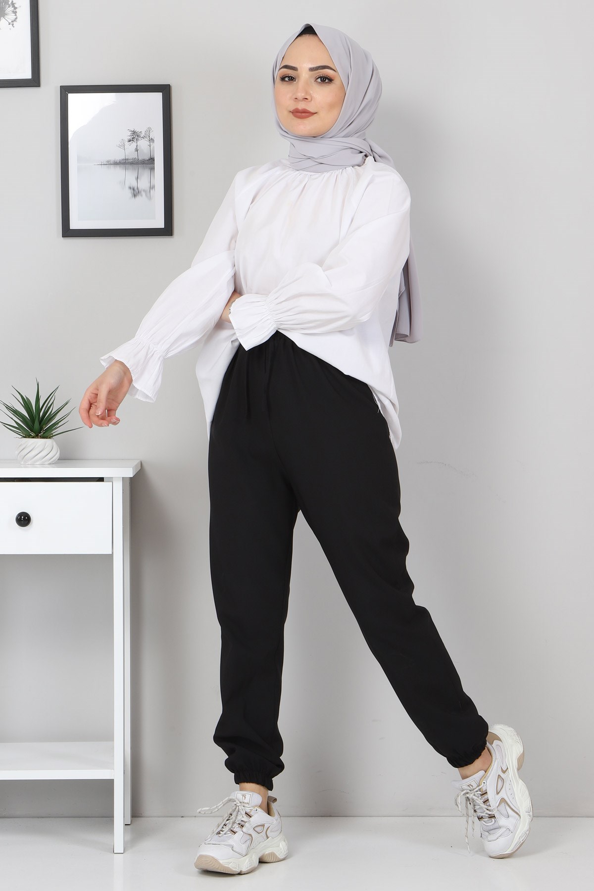 Lastik Detaylı Pantolon Siyah 10266