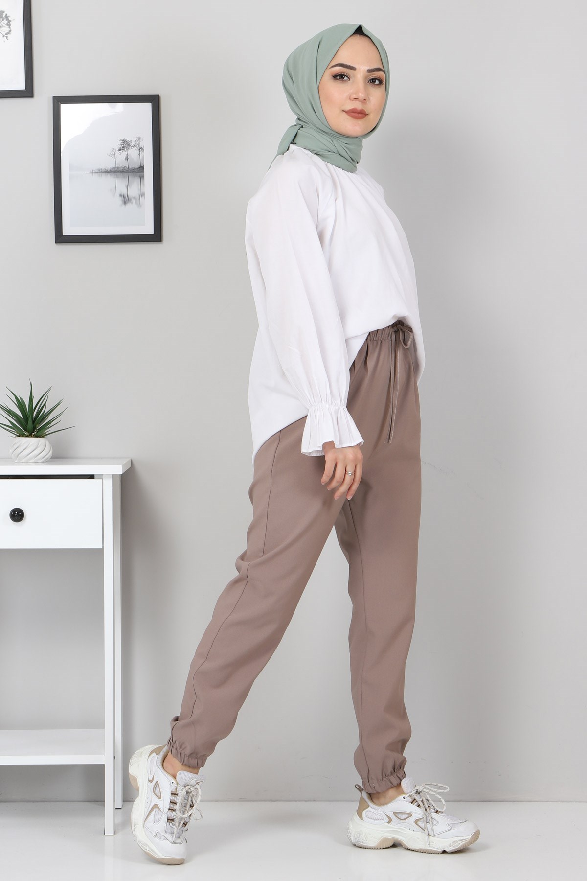 Lastik Detaylı Pantolon Vizon 10266