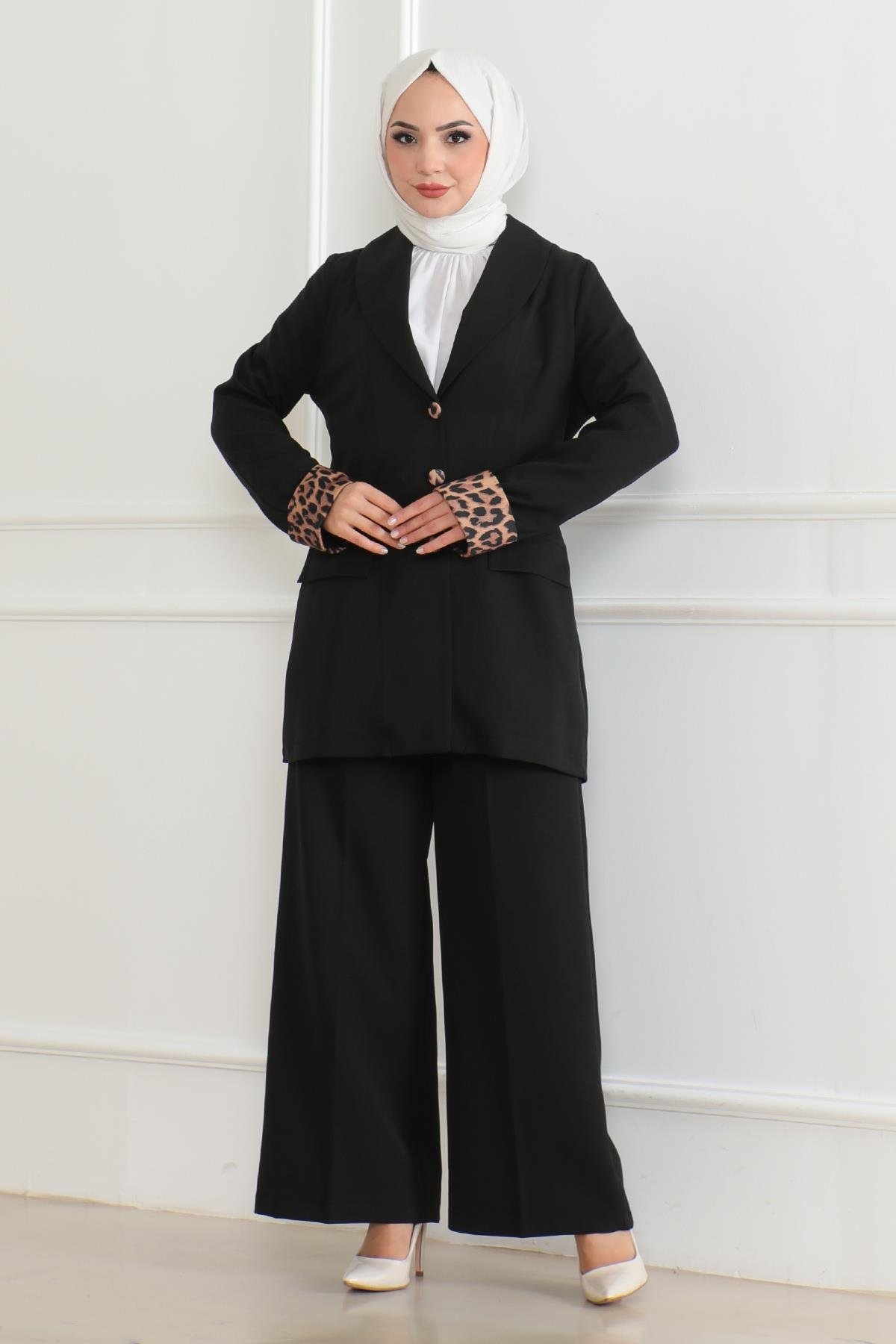 Leopar Desenli Takım Siyah 19218