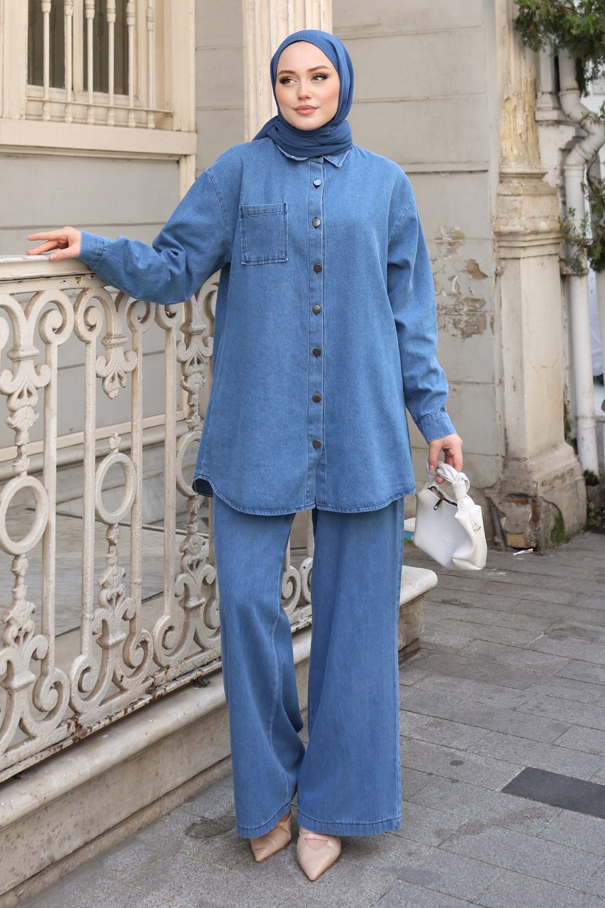 Meysa Oversize Denim Takım Açık Mavi 19302
