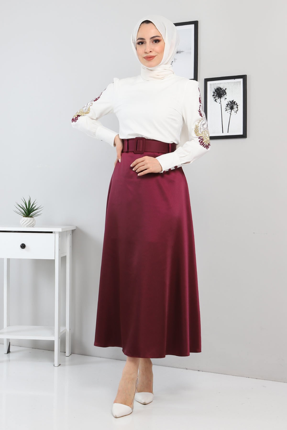 Nakışlı Etekli Takım Mor 8580