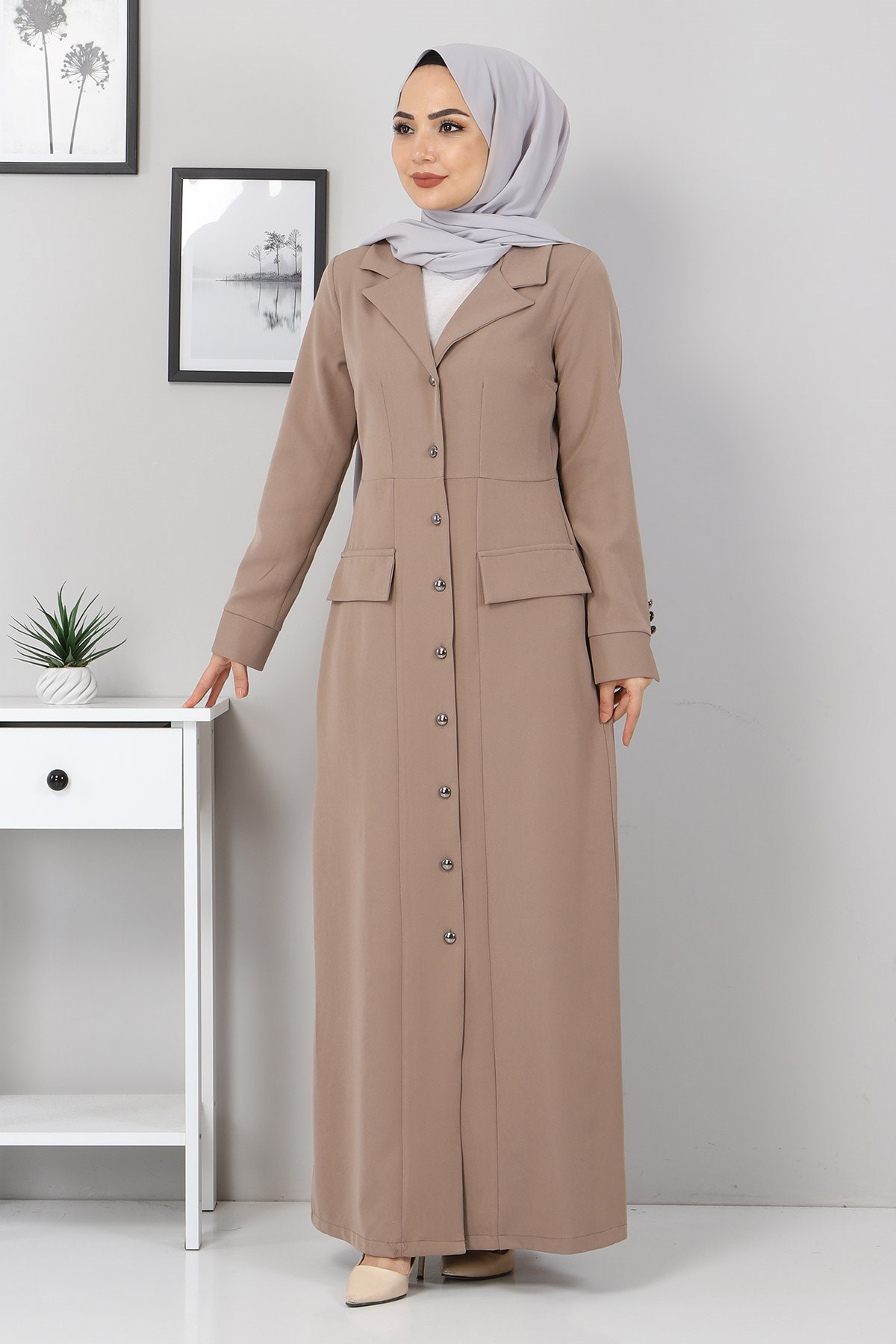 Önden Düğmeli Elbise Vizon 10429