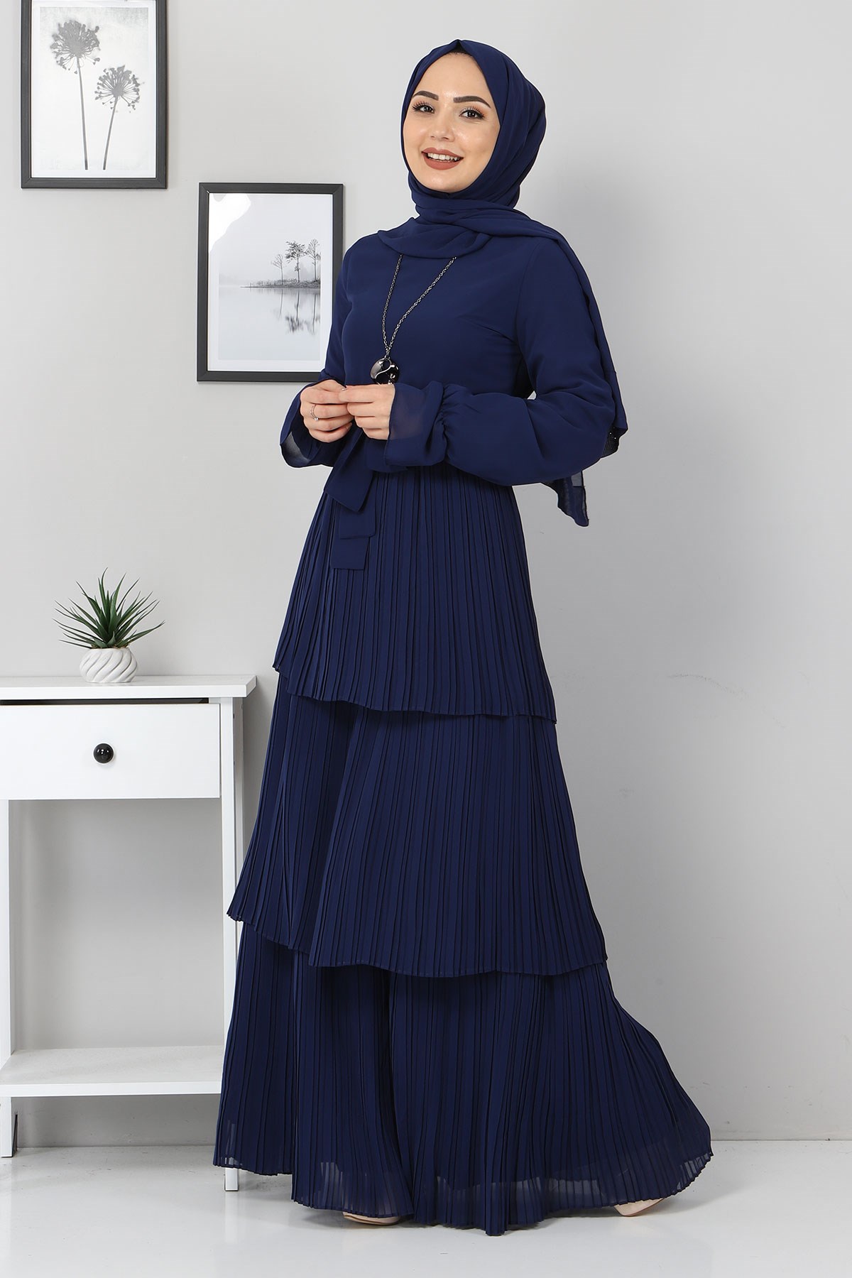 Pilise Detay Abiye İndigo 10752