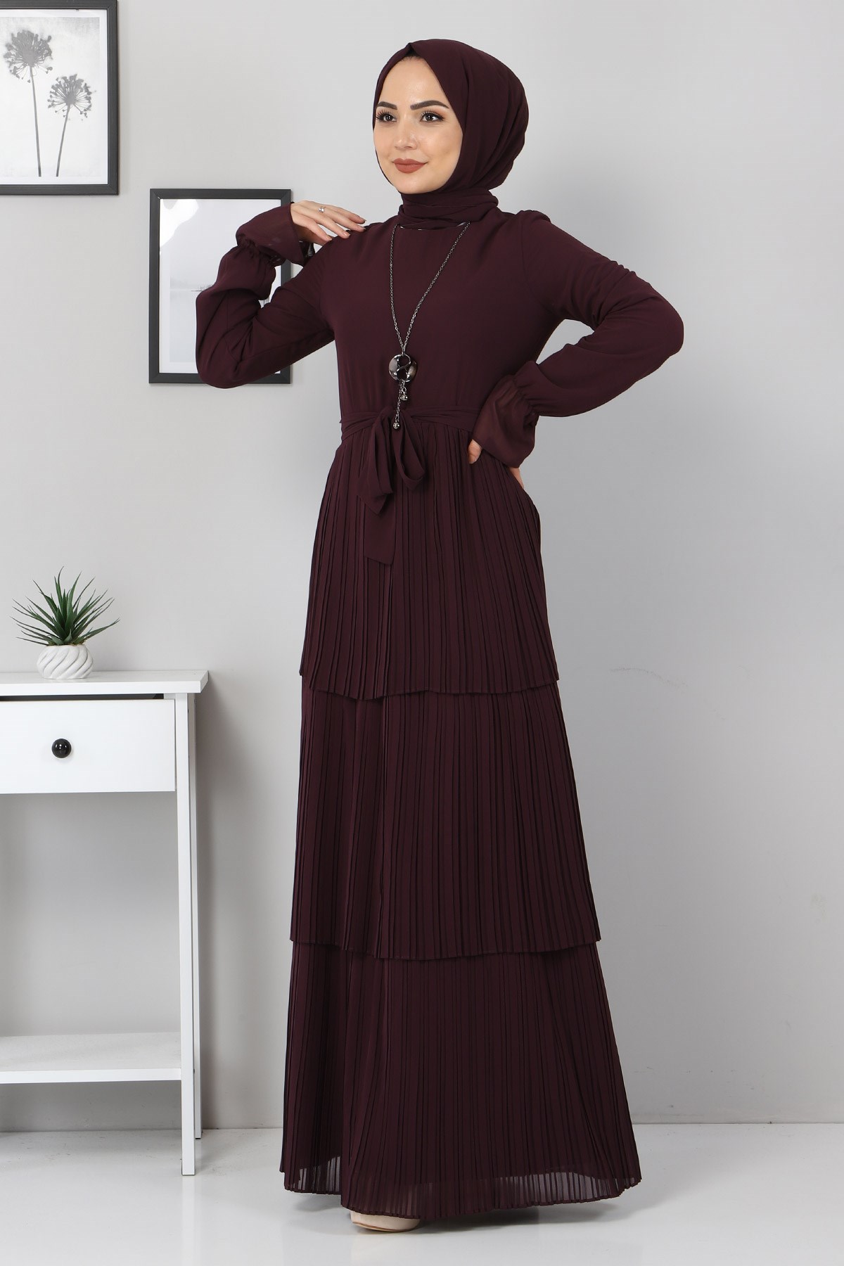 Pilise Detay Abiye Mor 10752