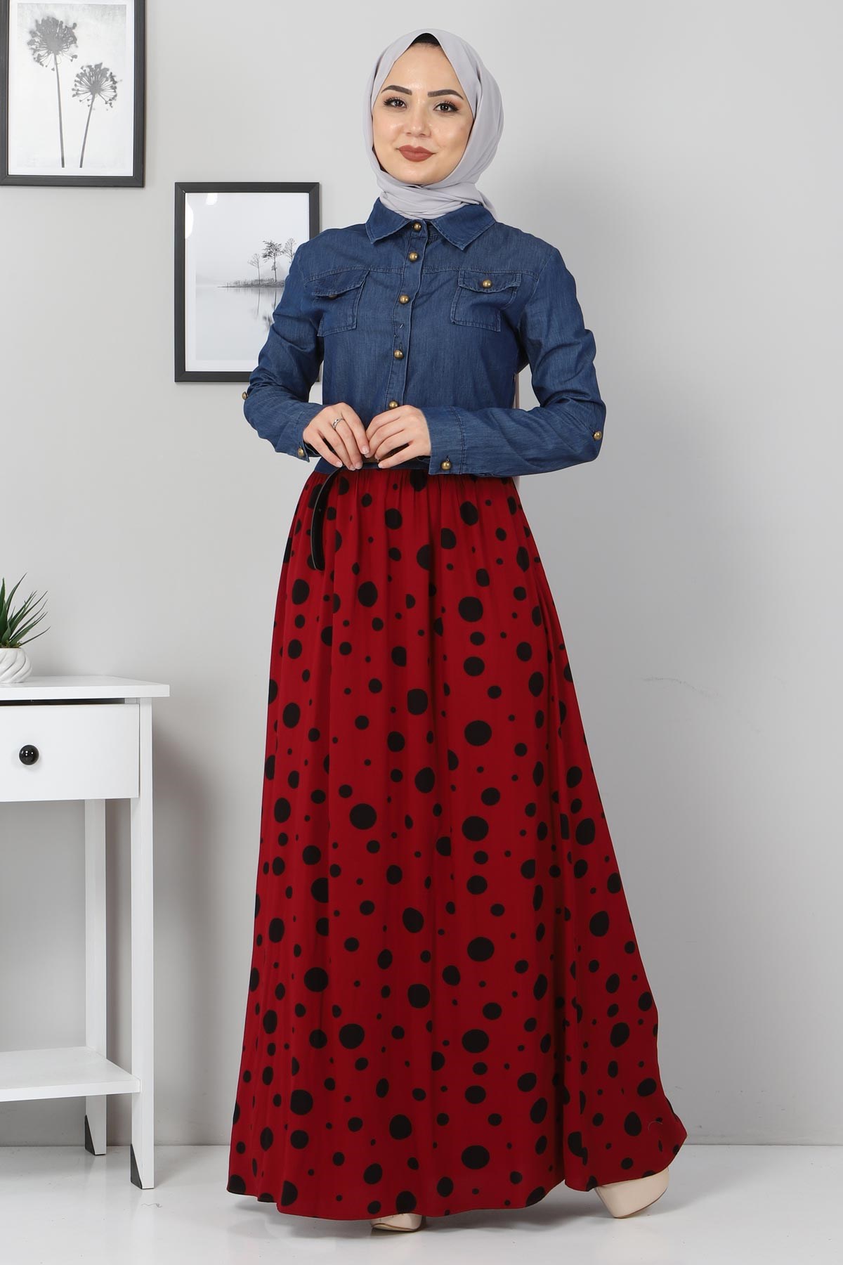 Puantiyeli Anne Elbise Bordo 10764-8
