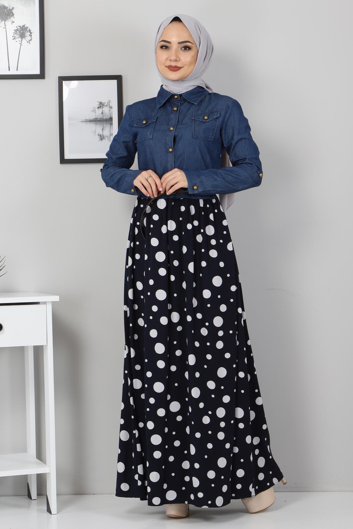 Puantiyeli Anne Elbise İndigo 10764-8