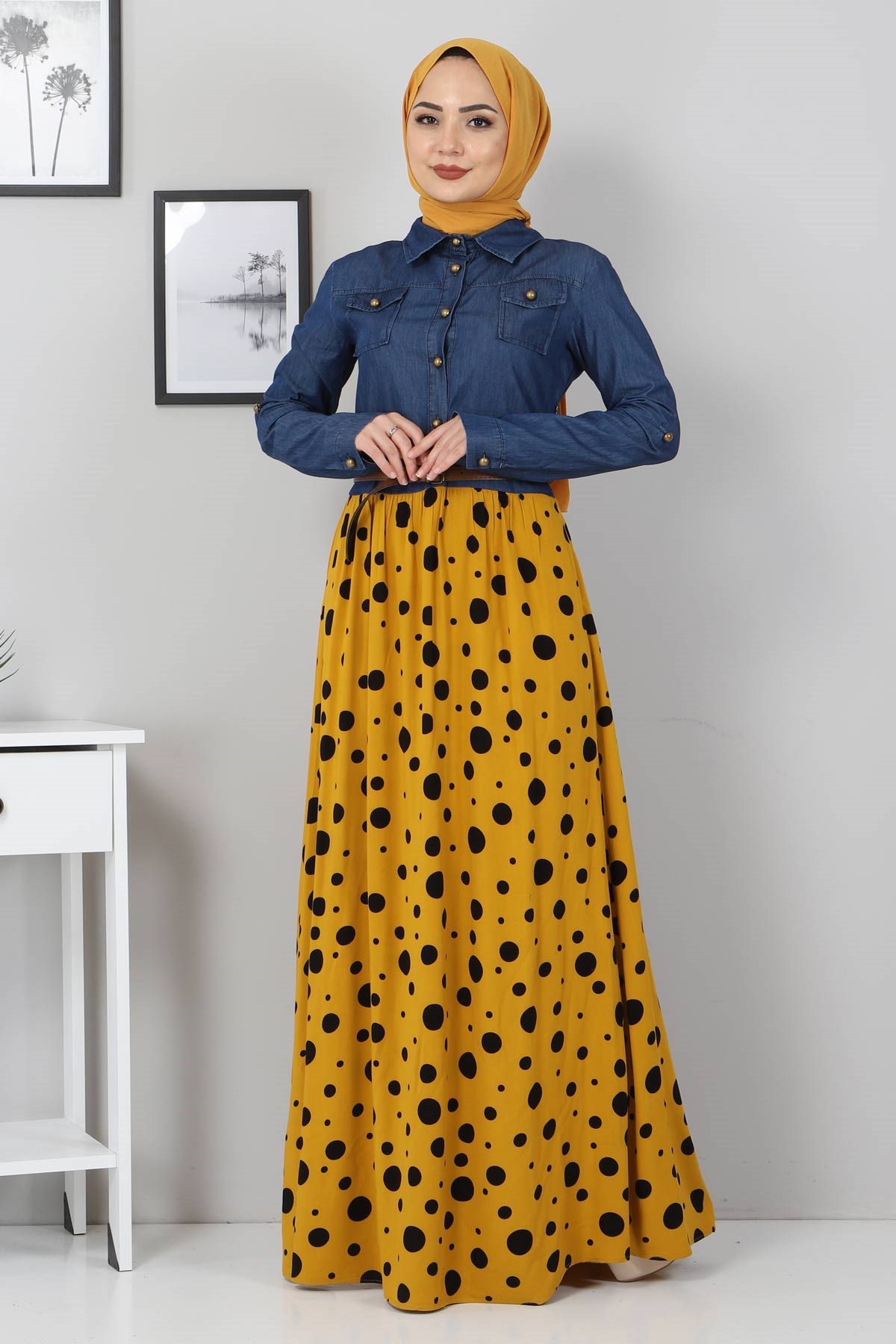 Puantiyeli Anne Elbise Sarı 10764-8