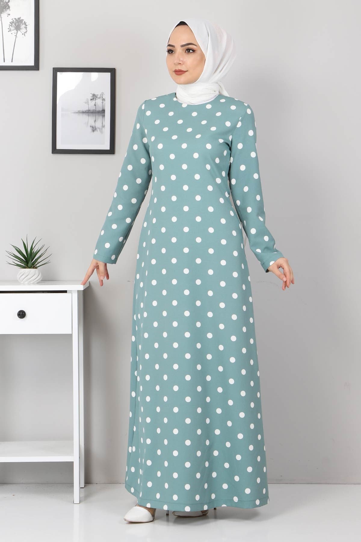 Puantiyeli Elbise Mint 8927