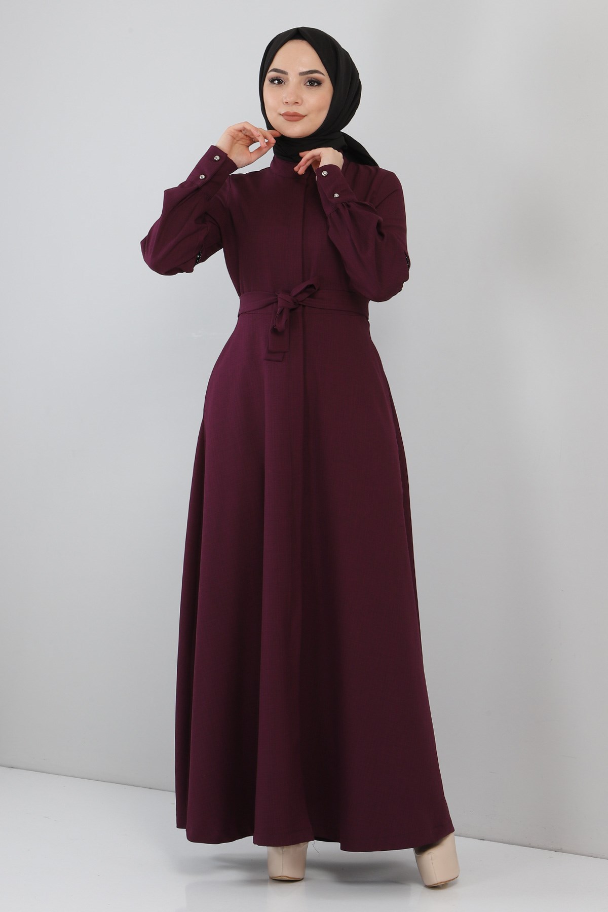 Pul Detaylı Elbise Mürdüm 8859