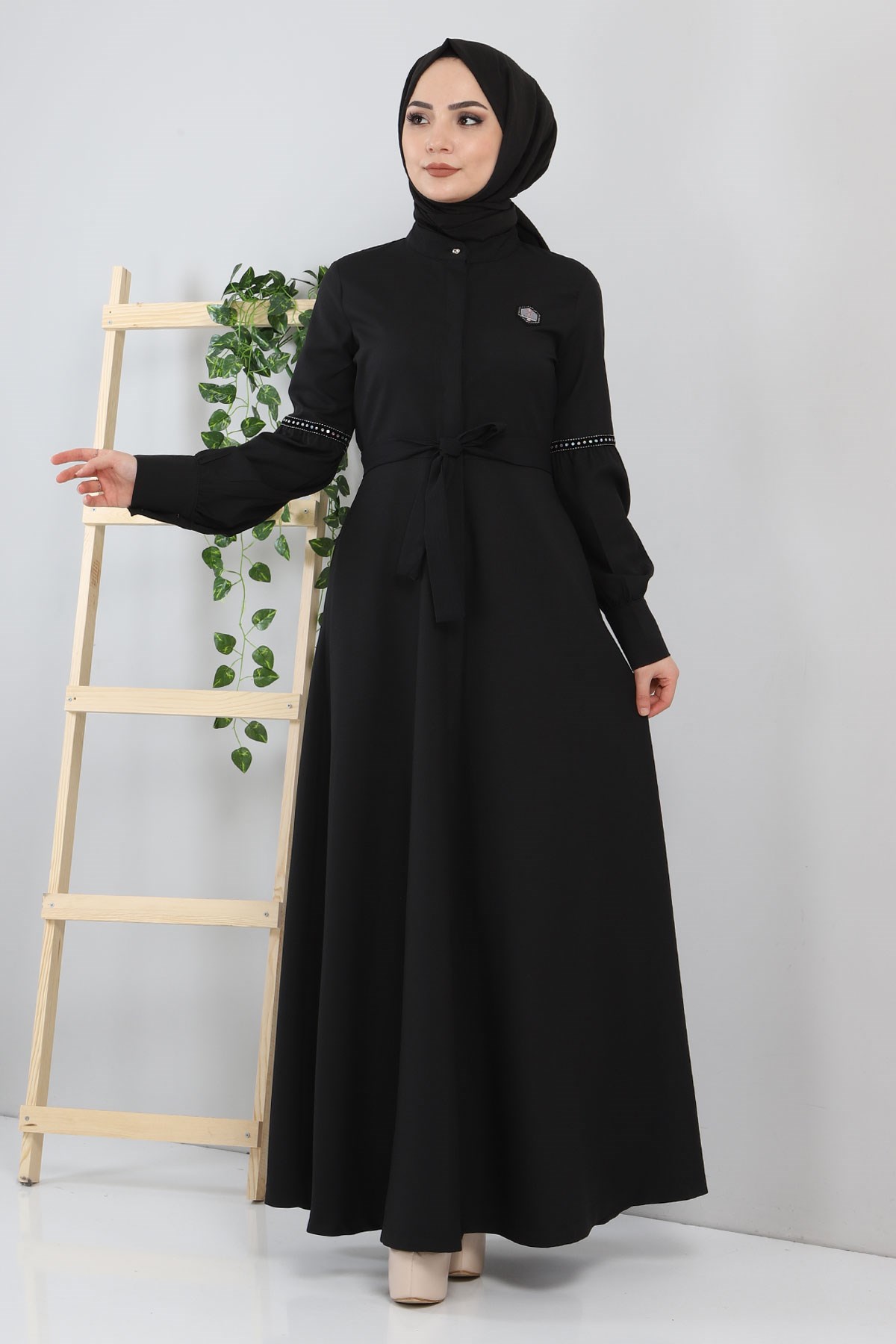Pul Detaylı Elbise Siyah 8859