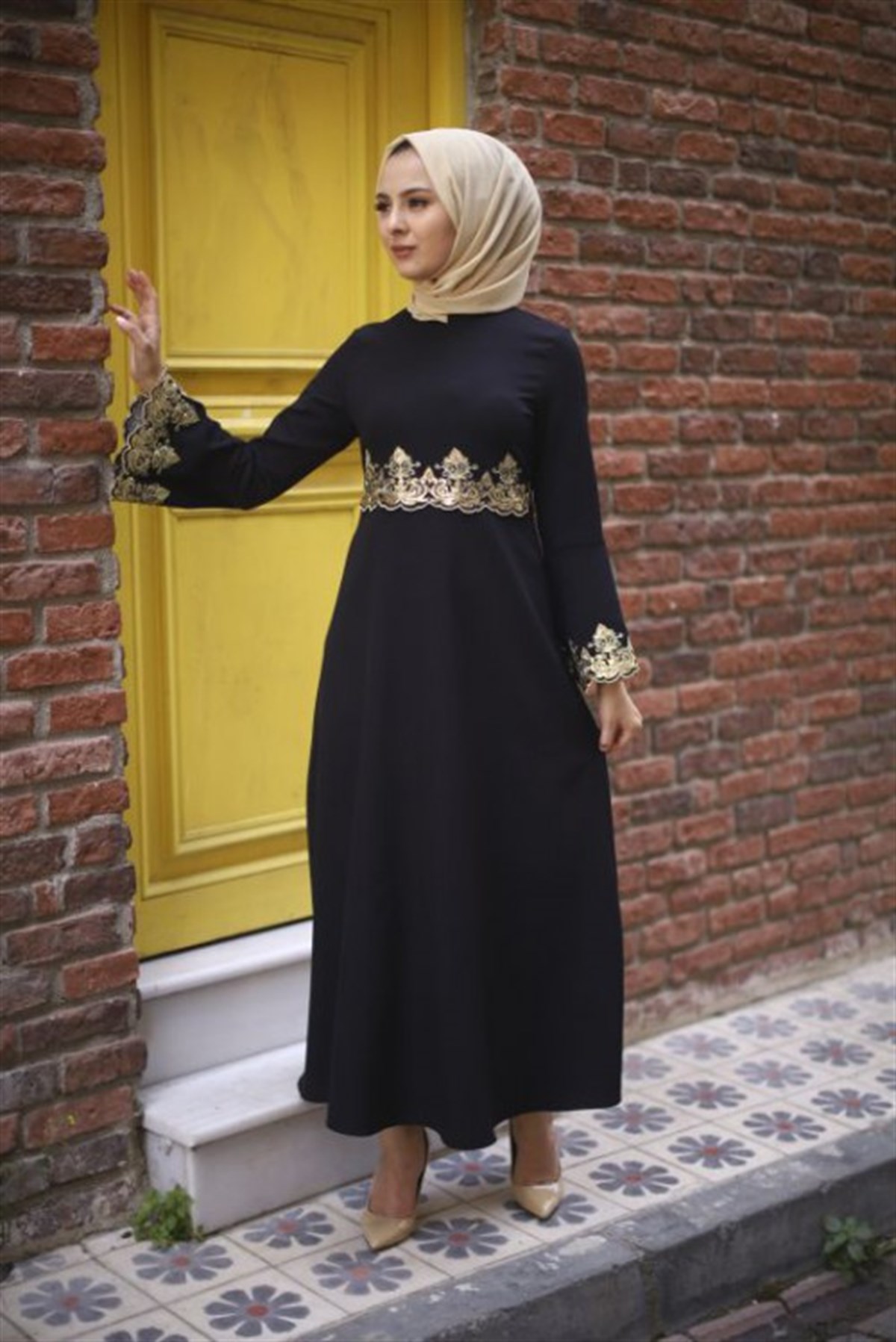 Pulpayet Nakışlı Elbise Siyah 9868