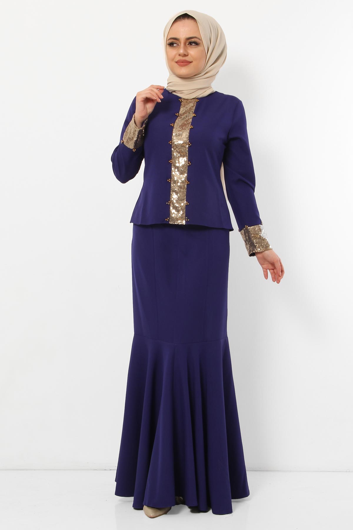 Pulpayetli Tesettür Kombin İndigo İndigo 8375-3
