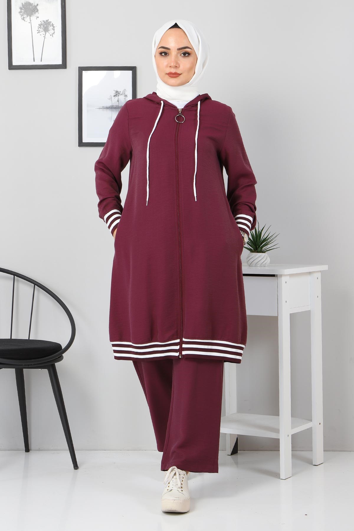 Ribanalı Bağcıklı Kombin Mürdüm 104