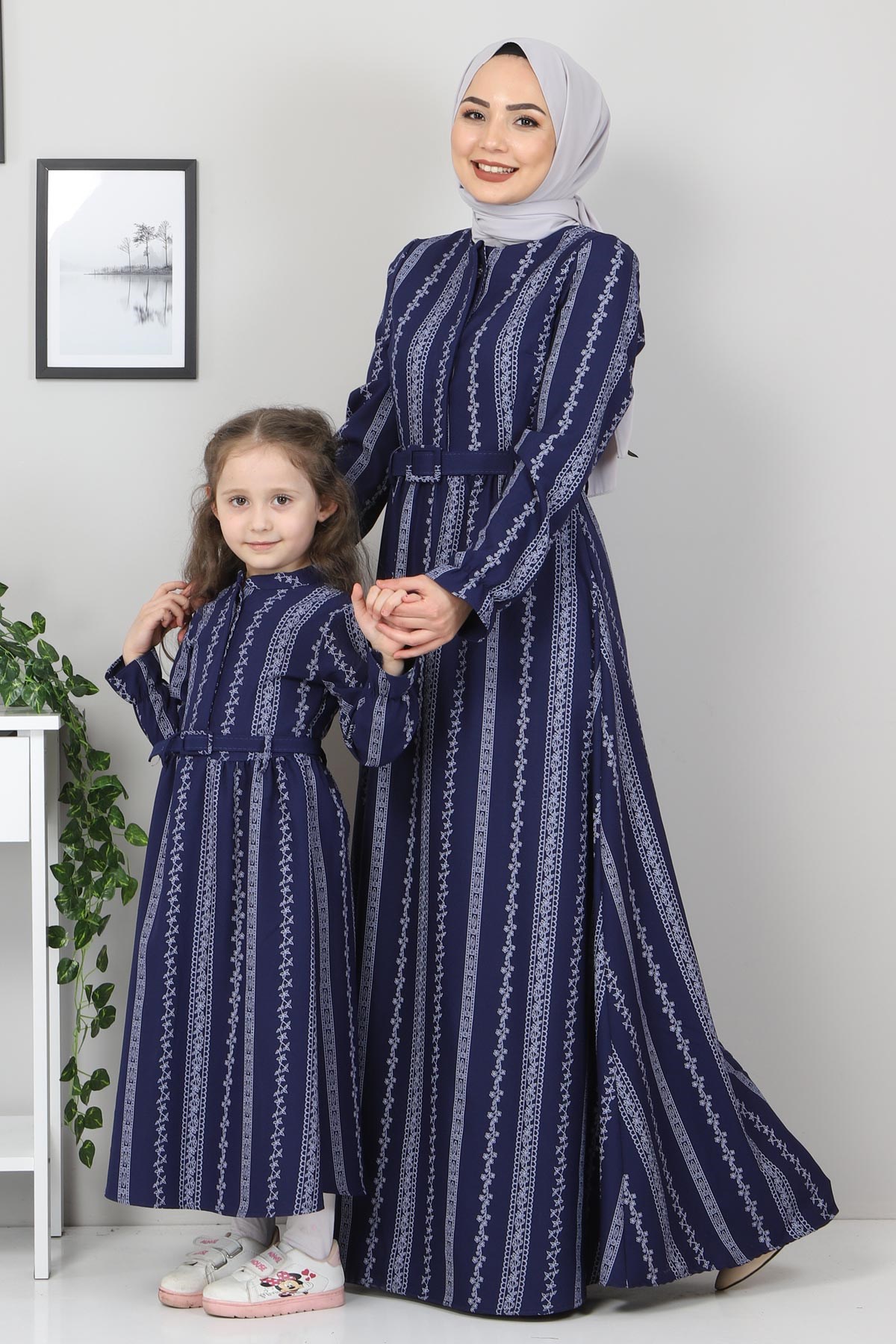 Şerit Çiçekli Anne Elbise İndigo 10434