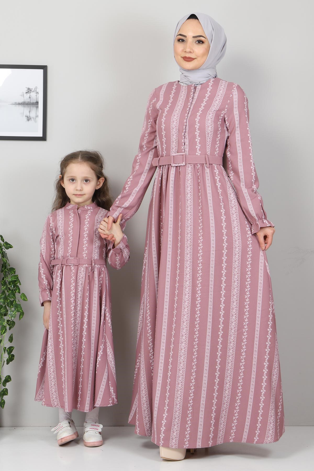 Şerit Çiçekli Çocuk Elbise Lila 10435