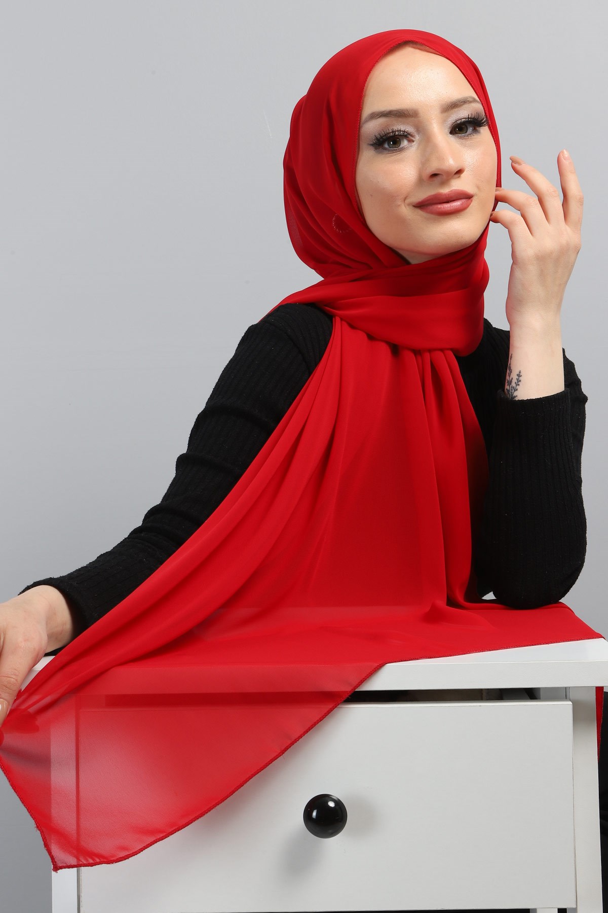 Şifon Şal Kırmızı 3011