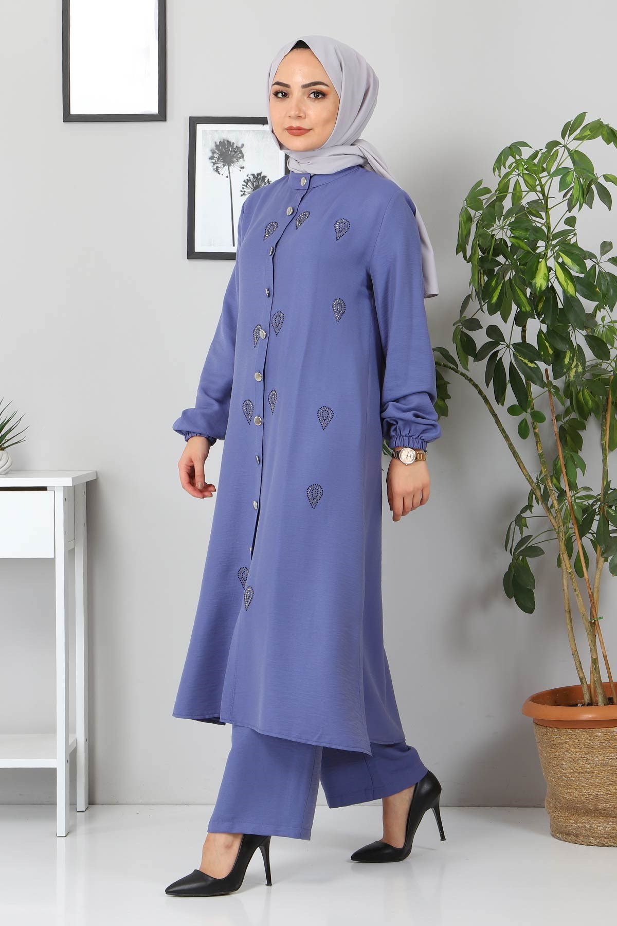 Taş Detaylı Kombin İndigo 10791