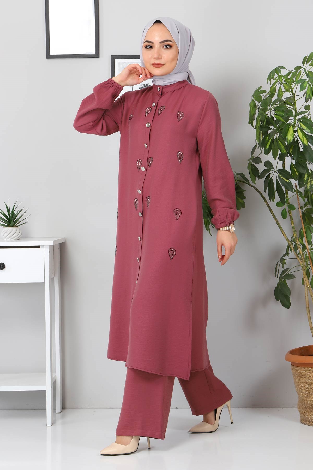Taş Detaylı Kombin Lila 10791