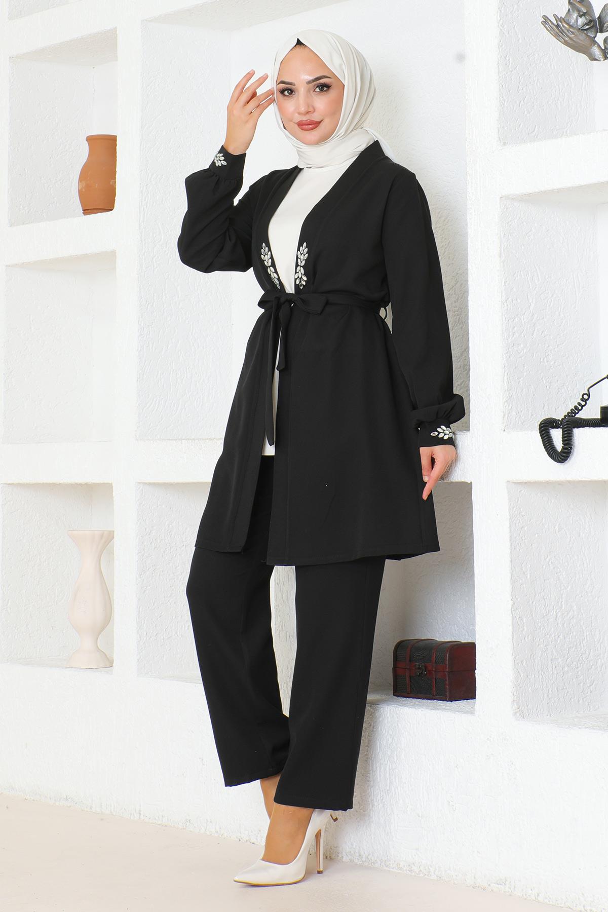 Taş Detaylı Takım Siyah Siyah MSW19203-1