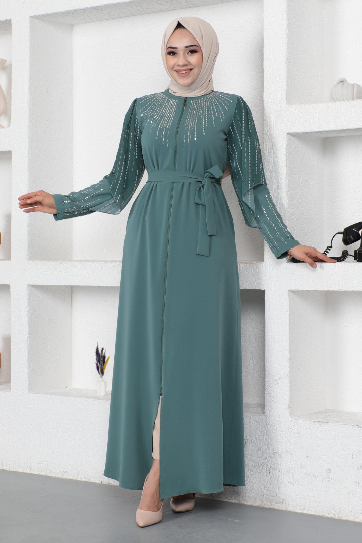 Taş İnci Çakımlı Ferace Mint 12245