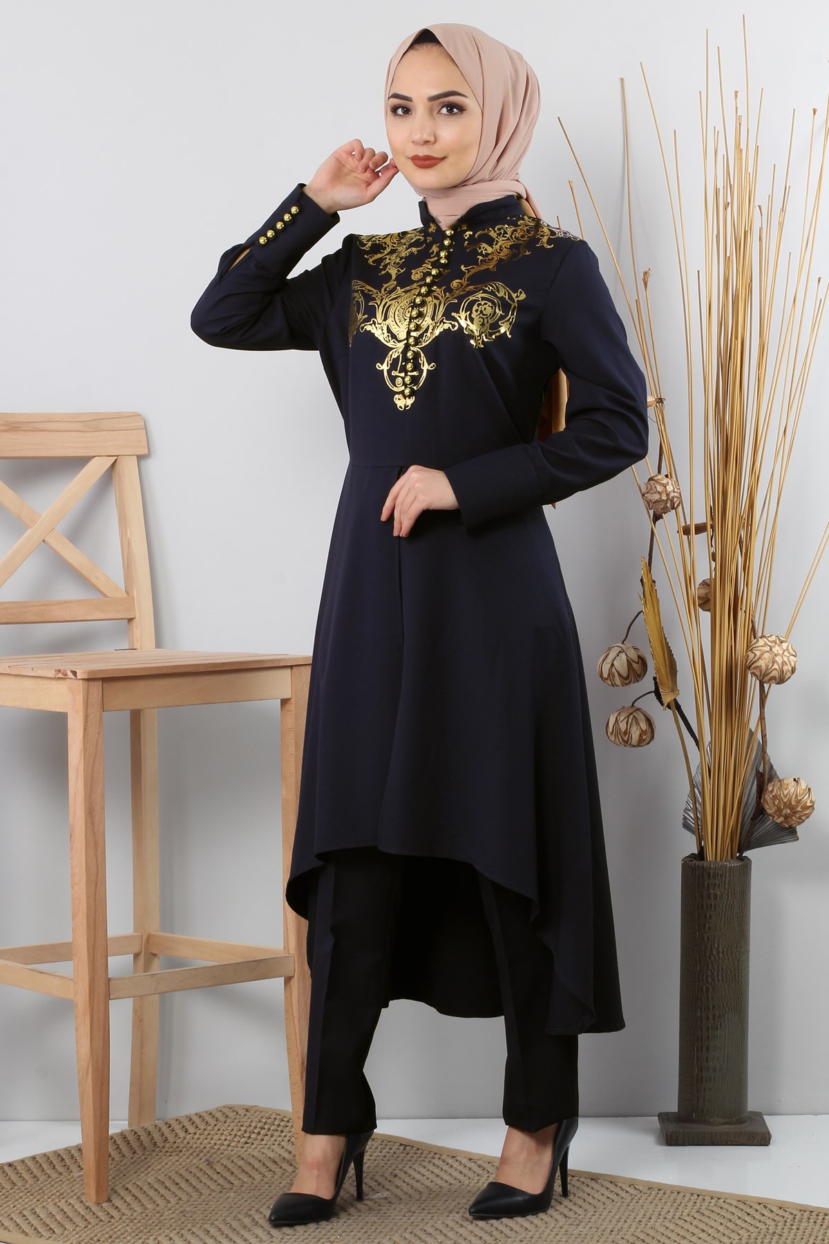 Varak Detaylı Tesettür Kombin Siyah Siyah 8269-4
