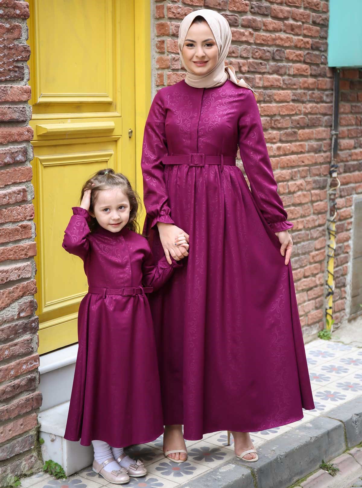 Yakma Desenli Çocuk Elbise Şarabi 10245