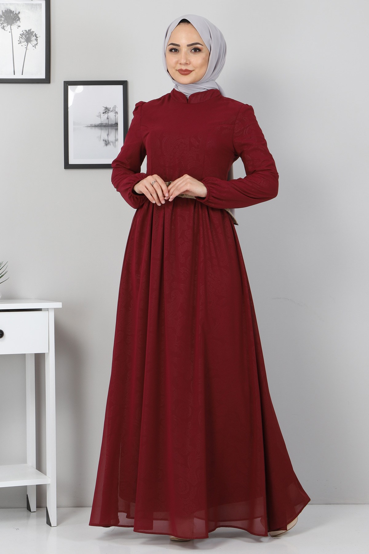 Yakma Desenli Şifon Anne Abiye Bordo 10118