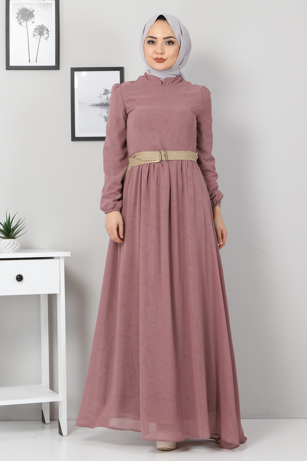 Yakma Desenli Şifon Anne Abiye Lila 10118