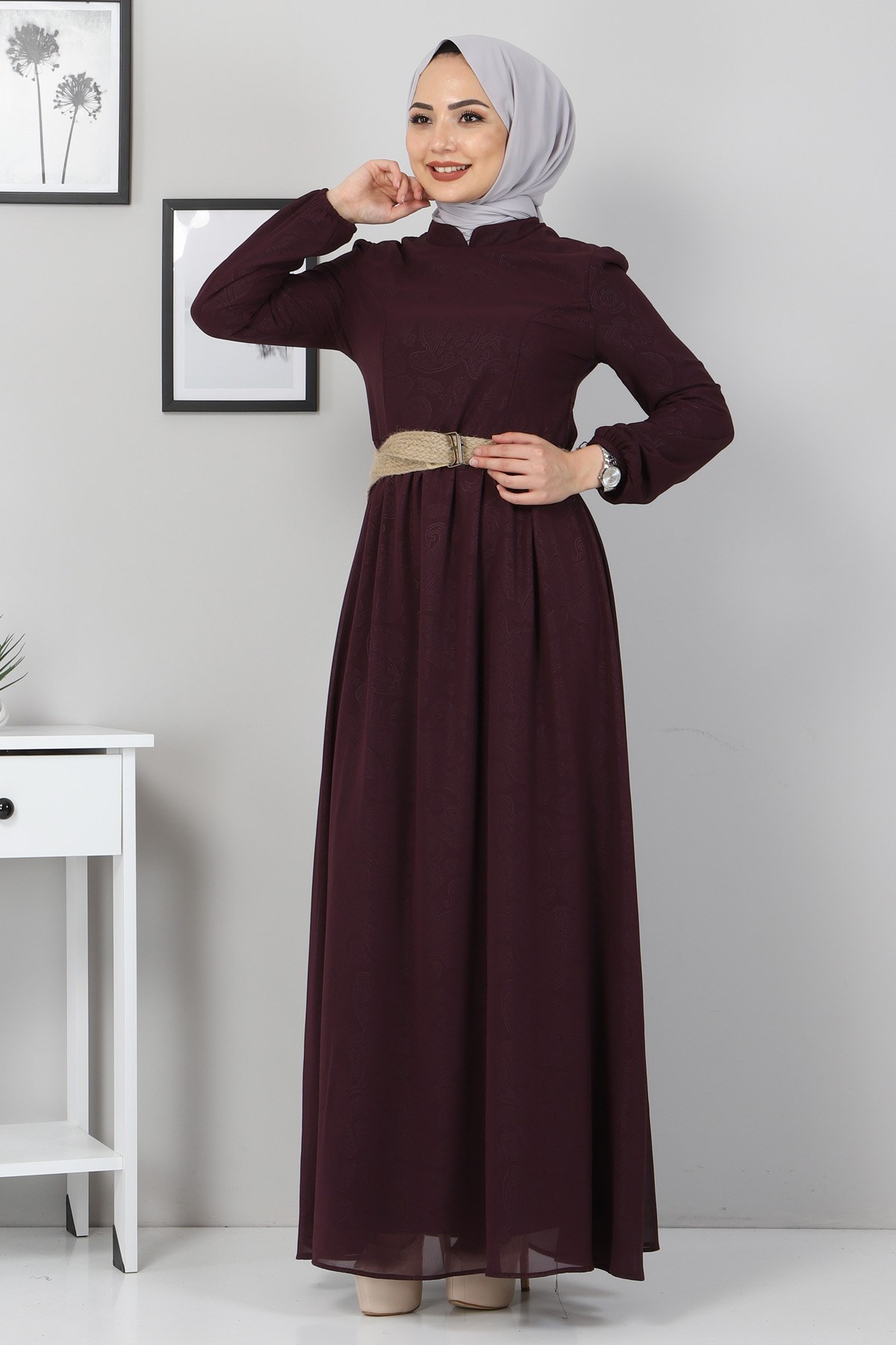 Yakma Desenli Şifon Anne Abiye Mürdüm 10118