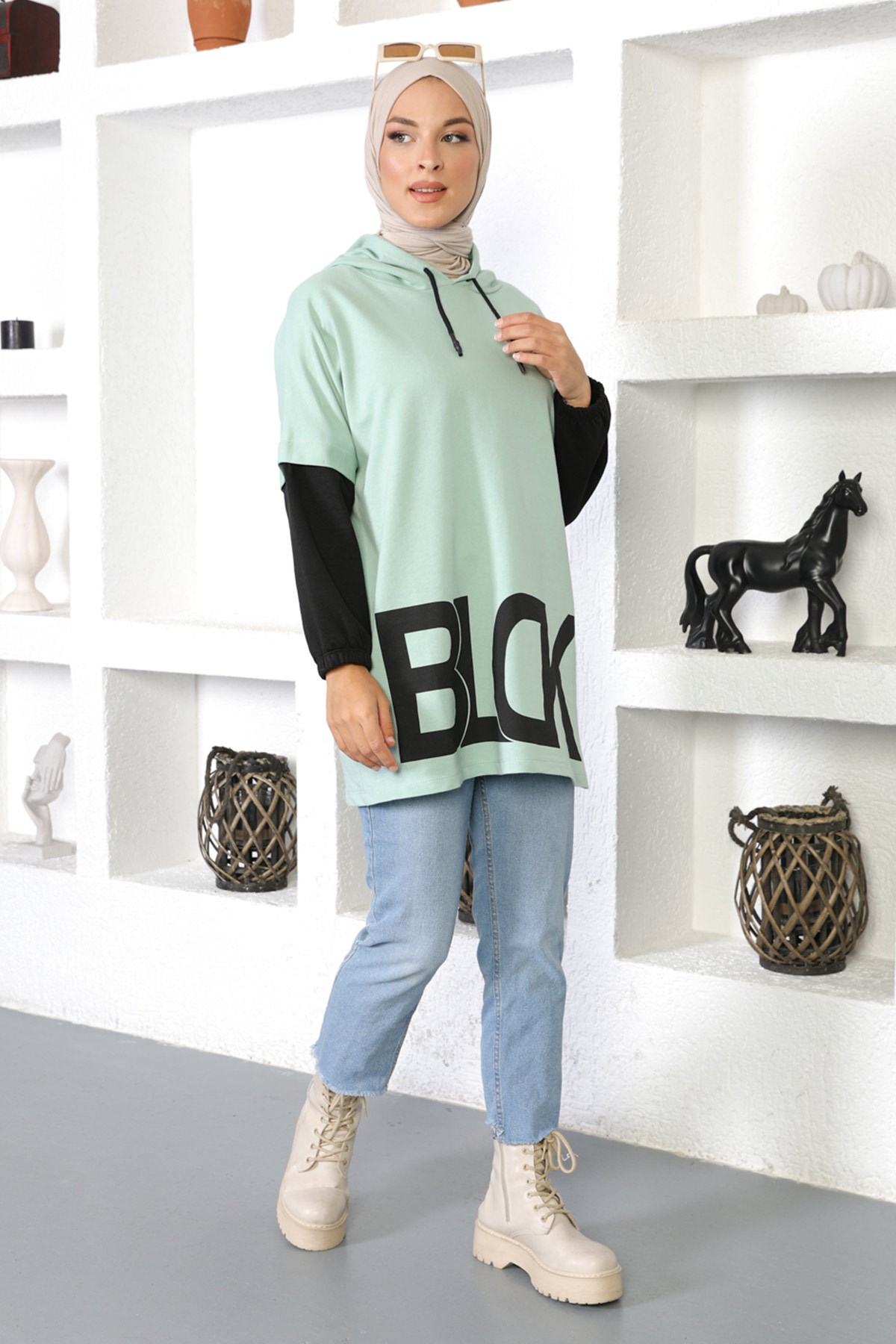 Yazı Baskılı Sweatshirt Mint 6045