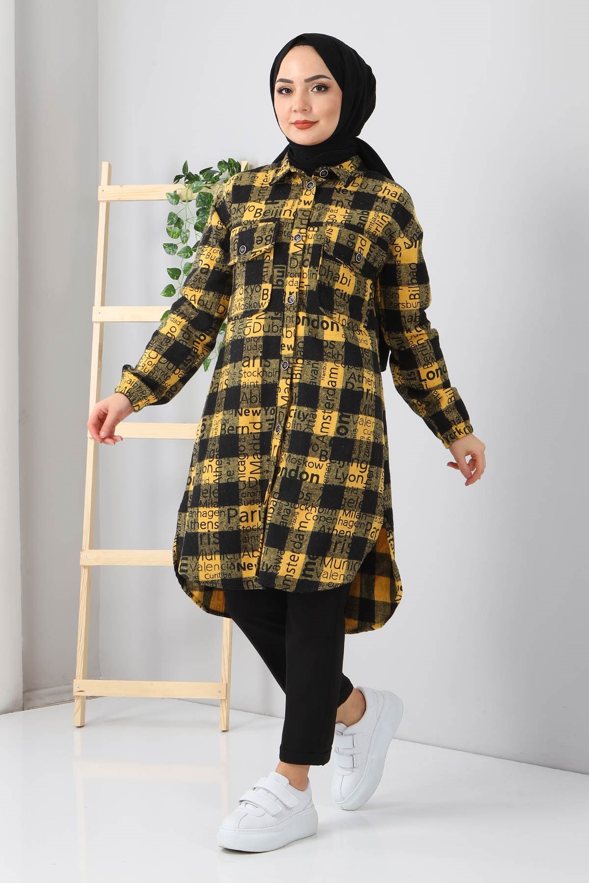 Yazı Baskılı Tunik Hardal 10548