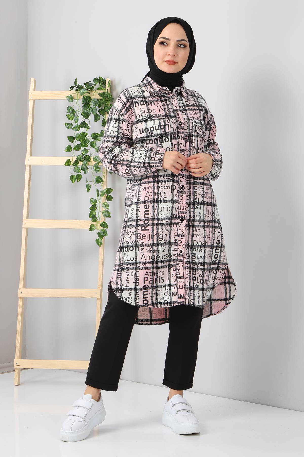 Yazı Baskılı Tunik Pudra 10548
