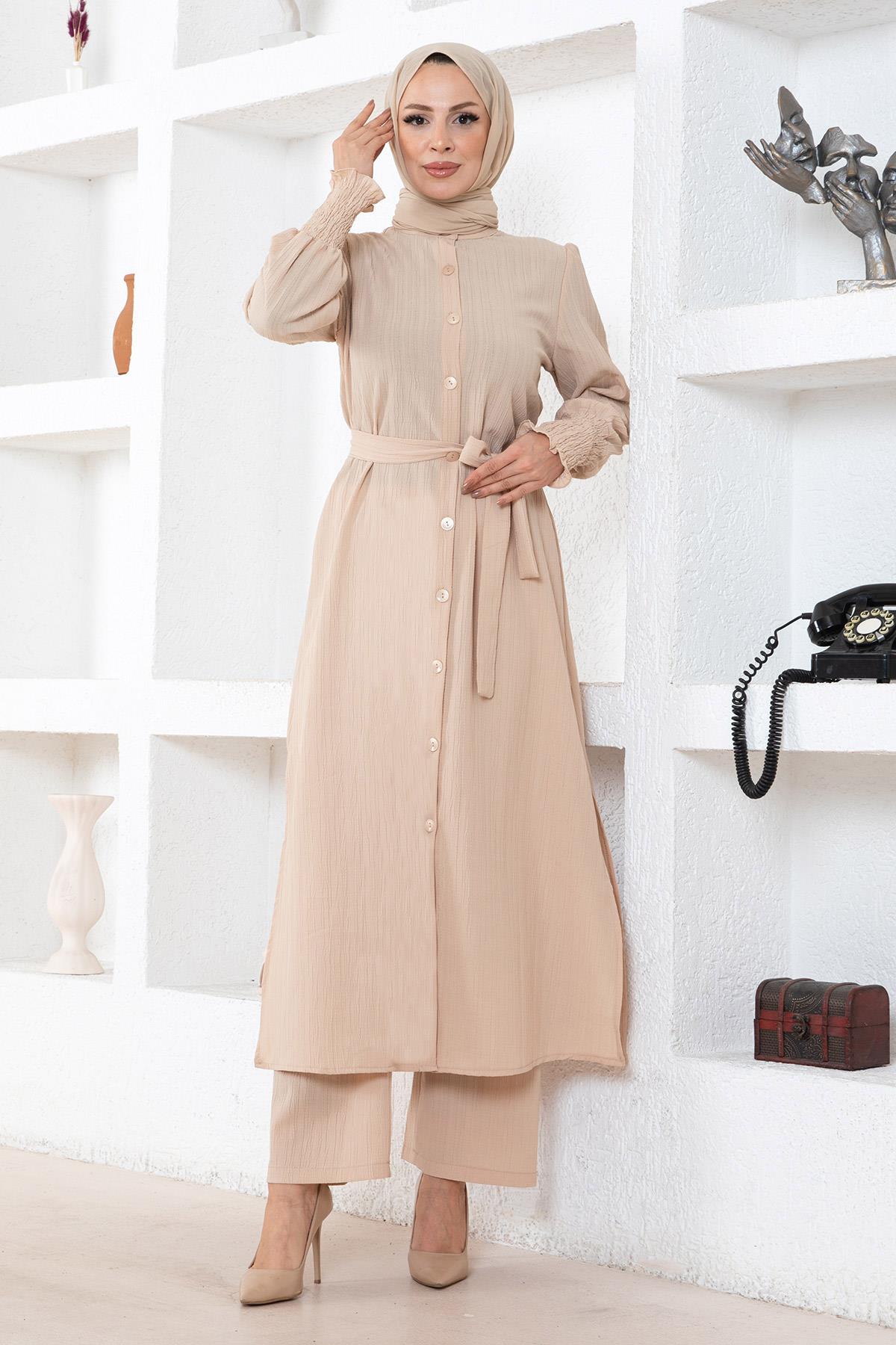 Yırtmaç Detaylı Takım Bej Bej MSW19233-4