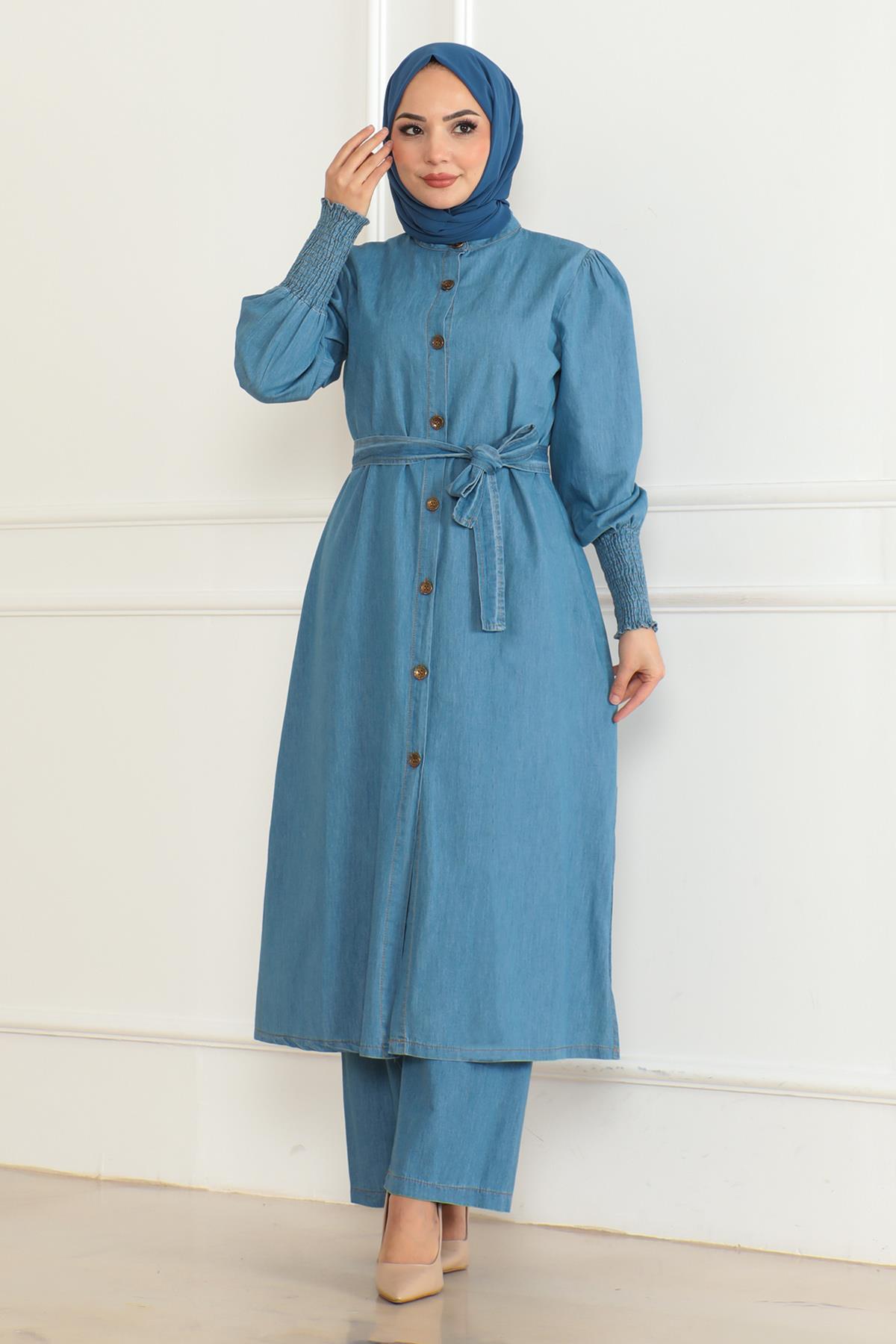 Yırtmaçlı Kot Takım Açık Kot 19227