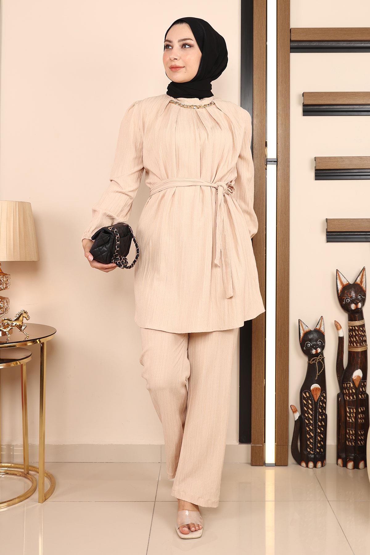 Zincir Detaylı Takım Bej Bej MSW19140-3