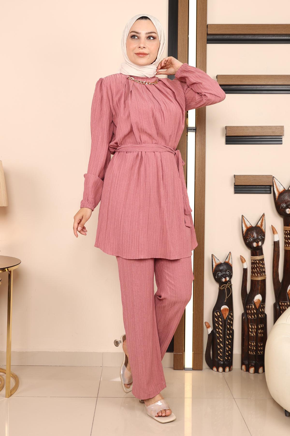 Zincir Detaylı Takım Gül Kurusu Gül Kurusu MSW19140-2