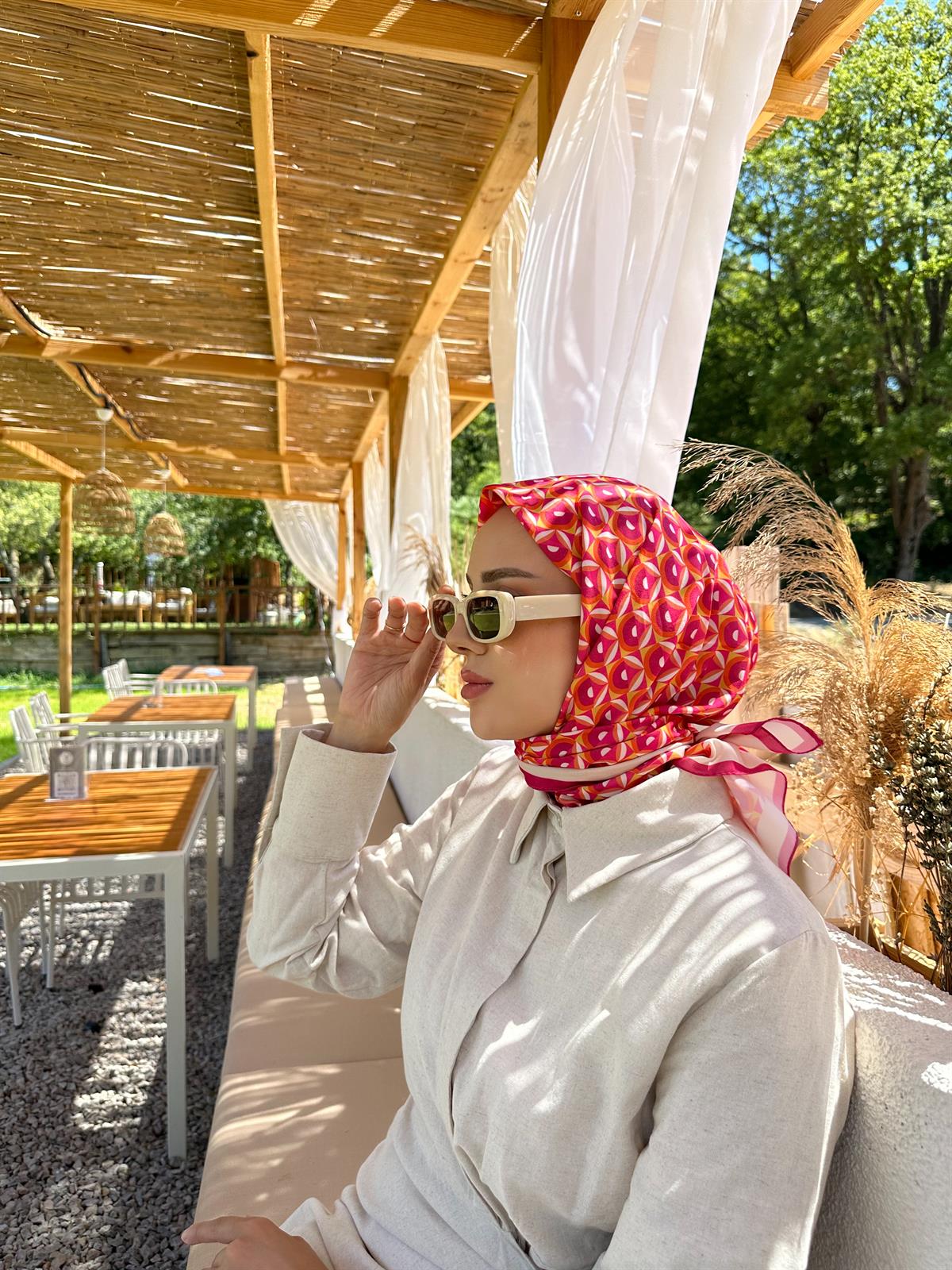 Güneş Desenli Eşarp Fuşya