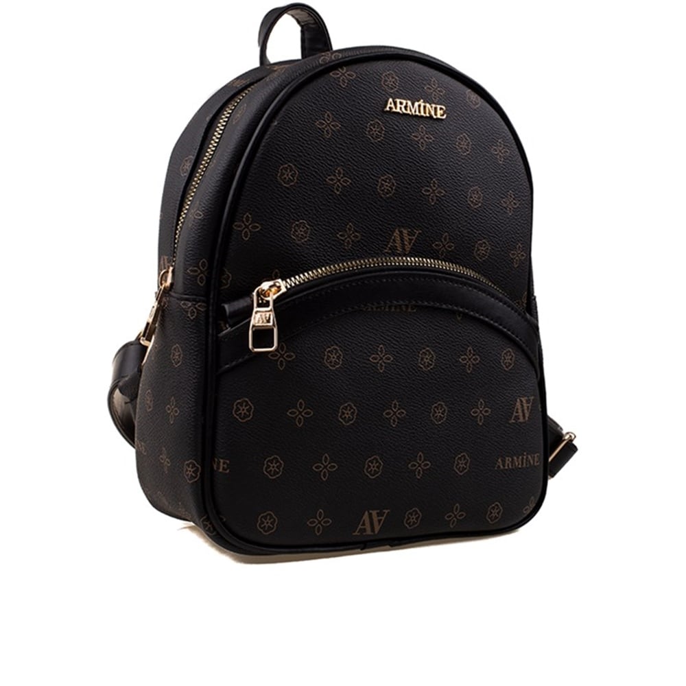 Armine Siyah Kadın Baskılı Orta Boy Sırt Çantası