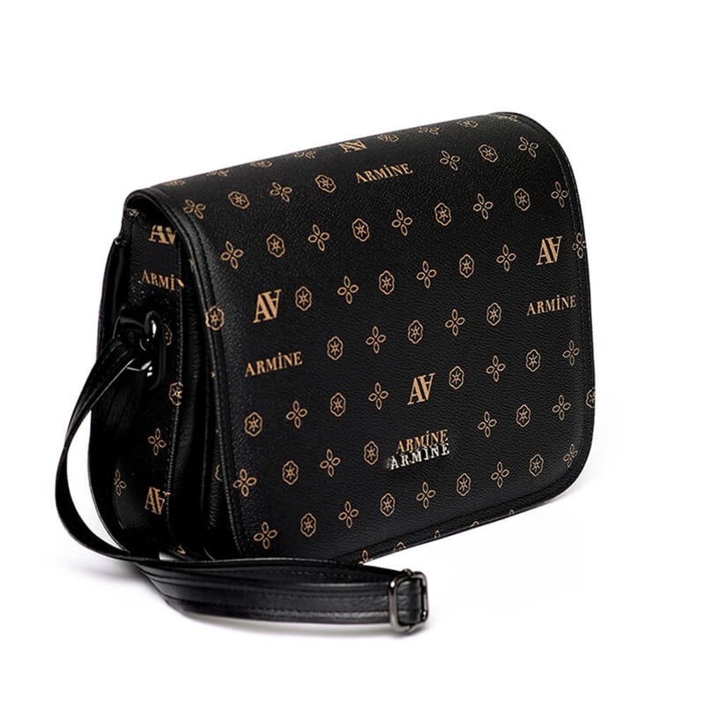 Armine Siyah Kadın Baskılı Postacı Çantası