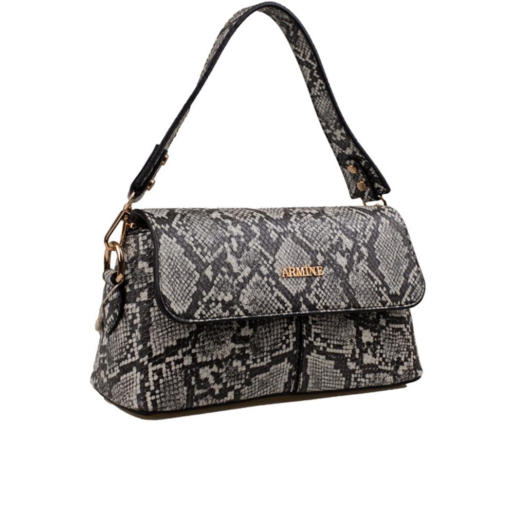 Armine Siyah  Yılan Desenli Orta Boy Kadın Günlük Çanta