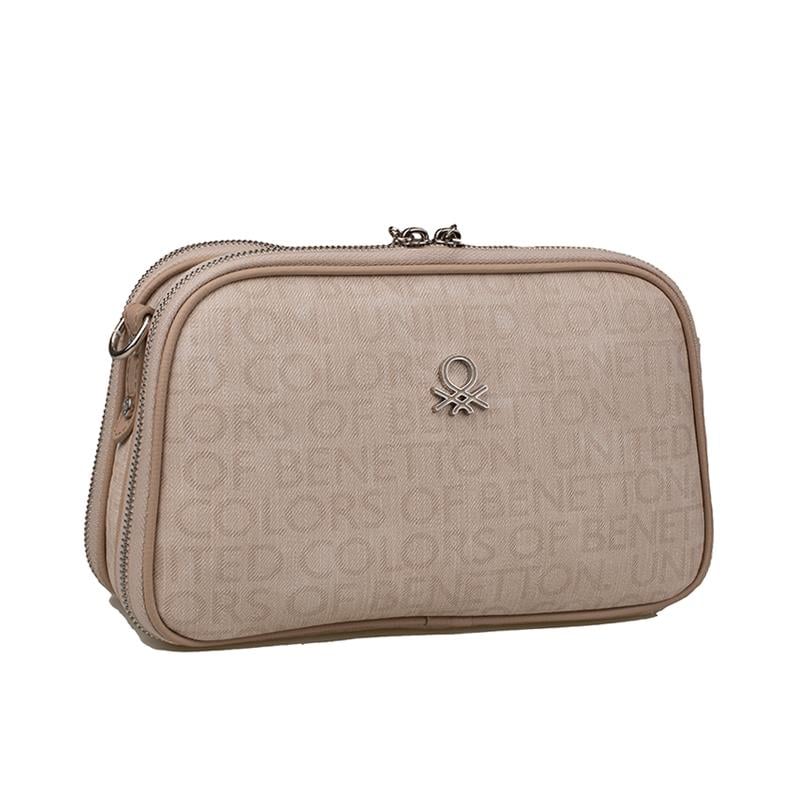 Benetton Bej  Kadın Monogram Eskitme Çapraz Çanta BNT 1277